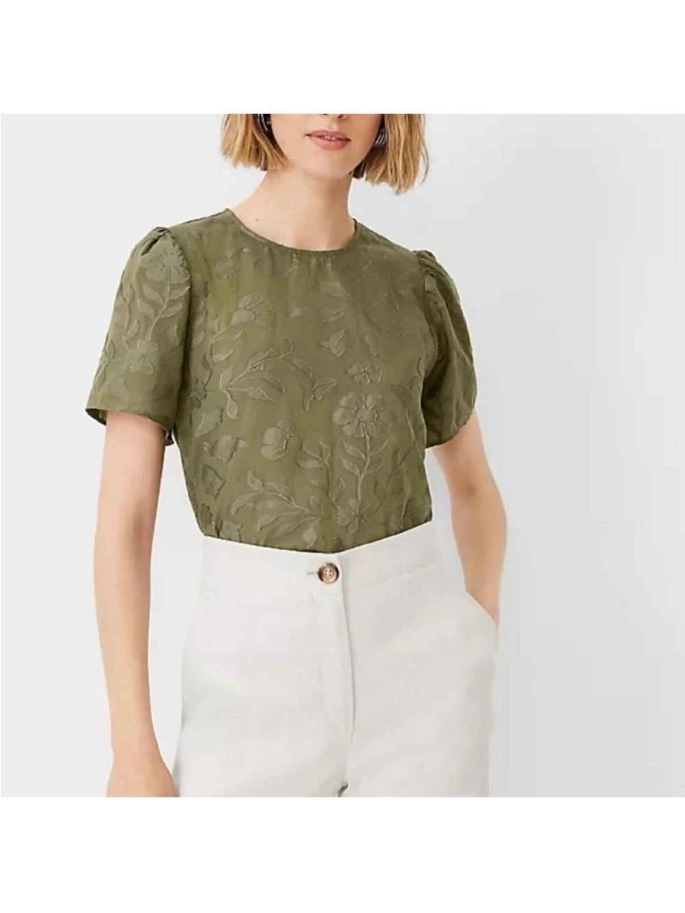 Ann Taylor Yellow Floral Jacquard Puff Sleeve Blouse NWT - Picture 6 of 8